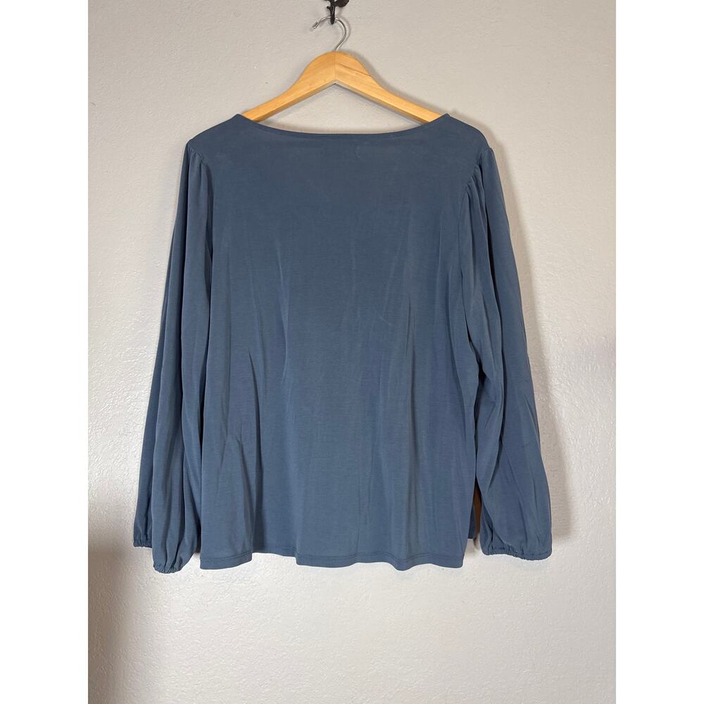 Lucky Brand Boho Sandwash XL Tops 2 Items Blue Black Relaxed Fit Blouson Sleeves - Picture 6 of 12